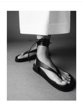 A.Emery Shel Lace-up Leather Thong Sandals Black